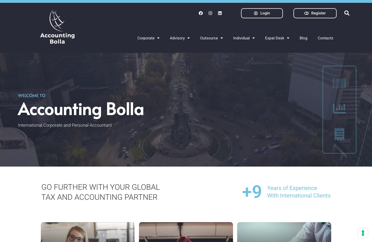 Accounting Bolla home page, with its product proposal