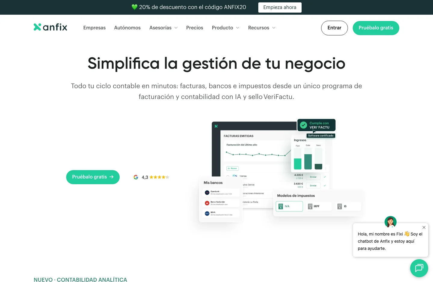 Anfix official page: presentation of its platform and product proposal