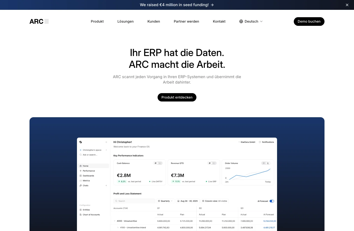 ARC Intelligence home page, with its product proposal
