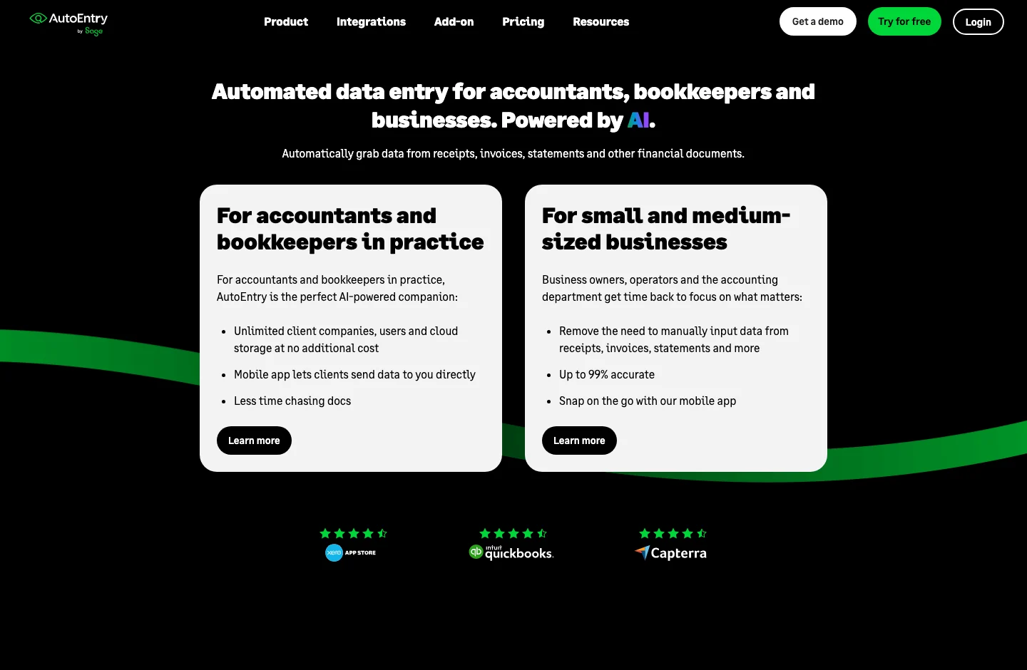 AutoEntry home page, with its product proposal