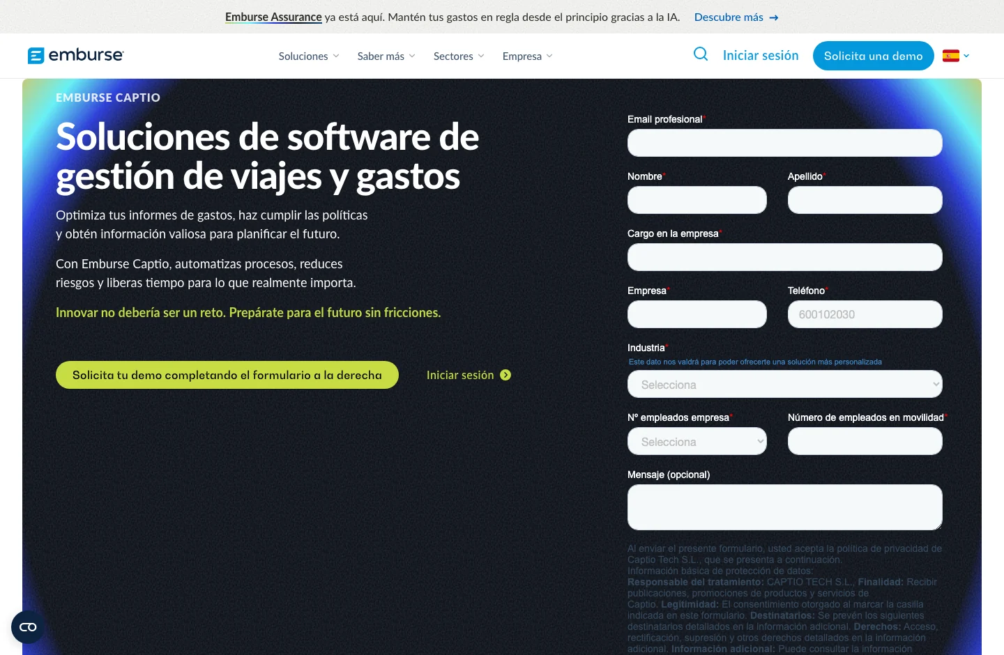 Captio official page: presentation of its platform and product proposal