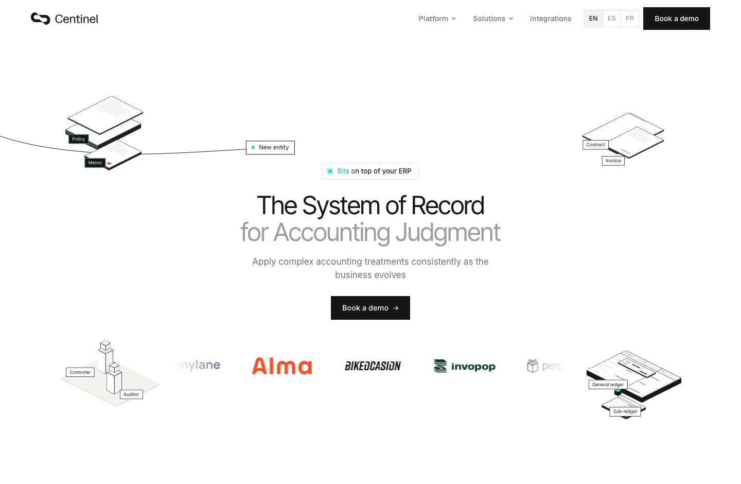 Centinel home page, with its product proposal