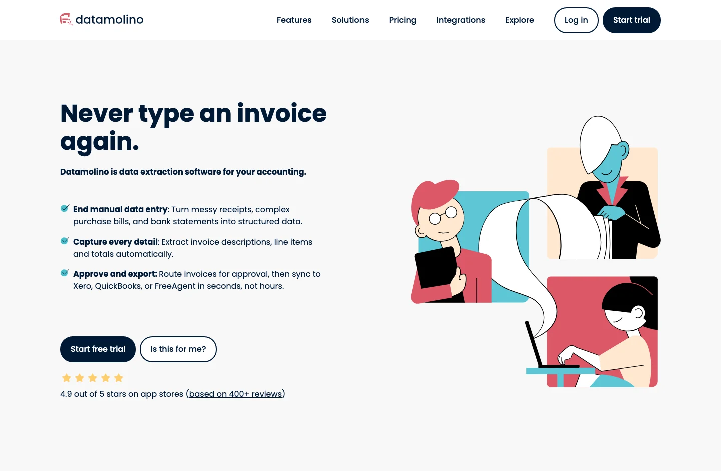 Datamolino home page, with its product proposal