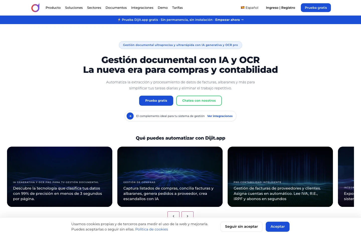 Dijit.app home page, with its product proposal