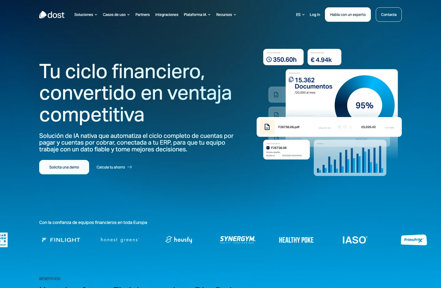 Dost homepage, featuring your accounts payable and accounts receivable platform connected to the ERP