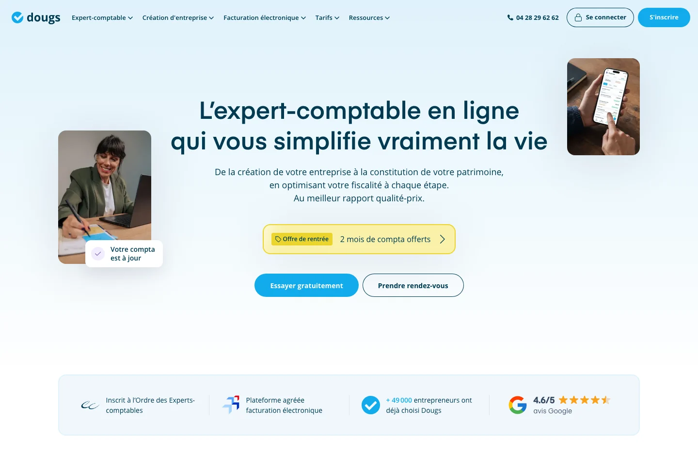 Dougs home page, with its product proposal