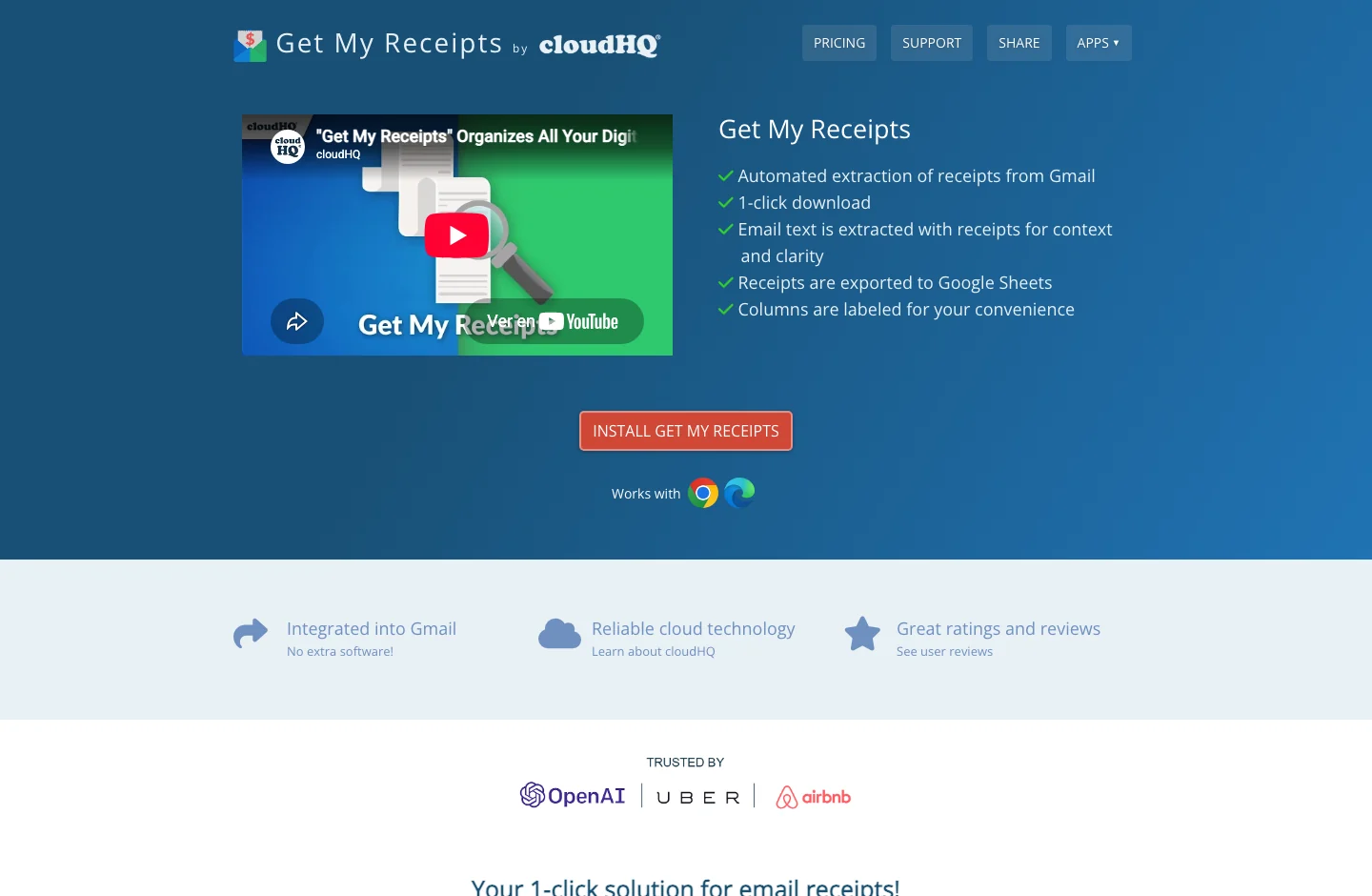 Get My Receipts home page, with its product proposal