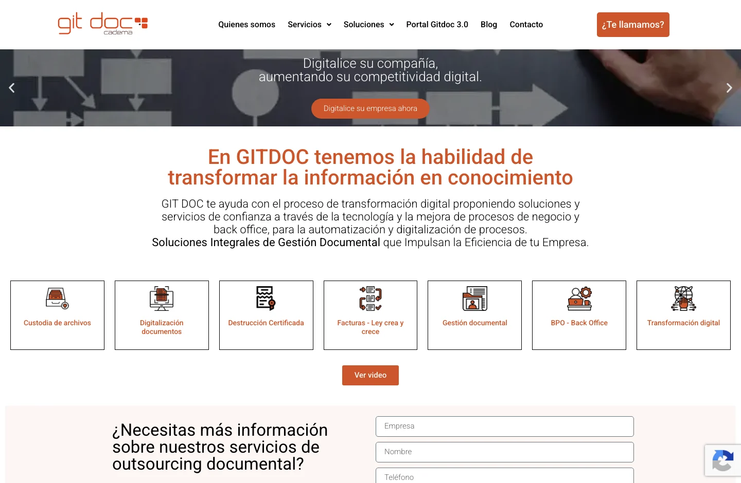 GITDOC home page, with its product proposal