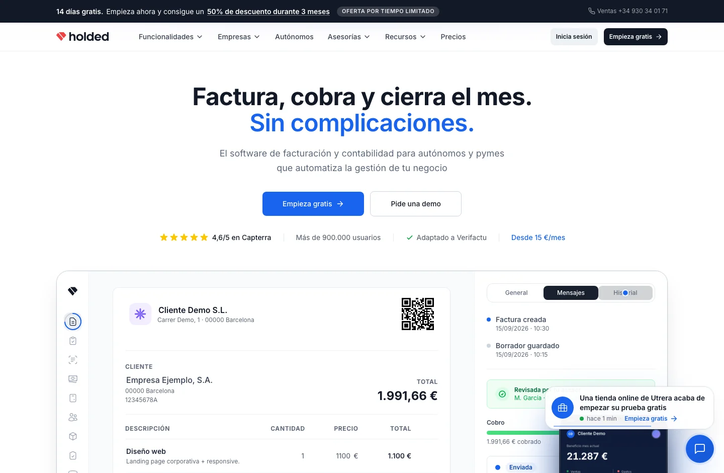 Holded official page: presentation of its platform and product proposal