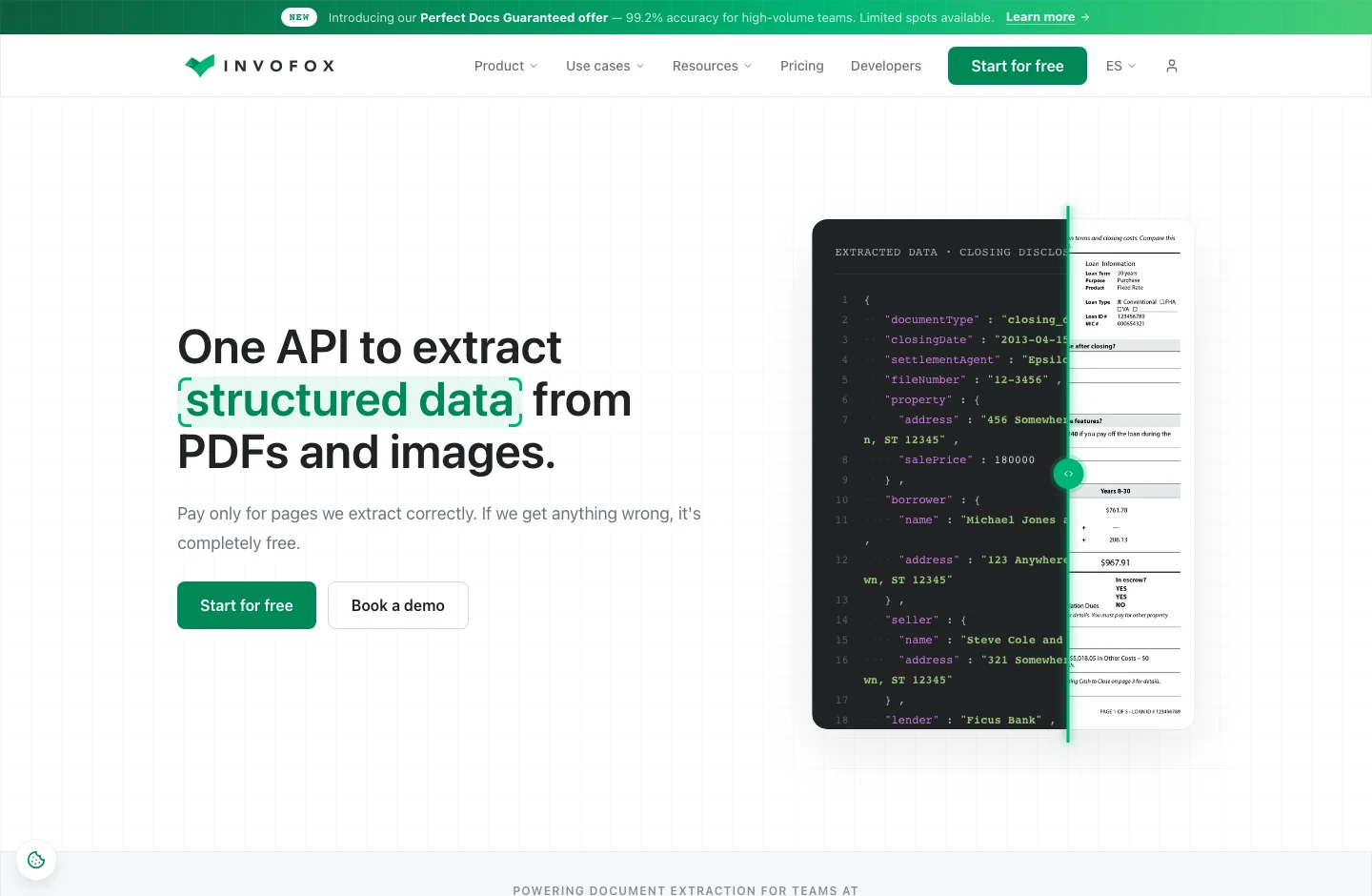 Invofox home page, with its product proposal
