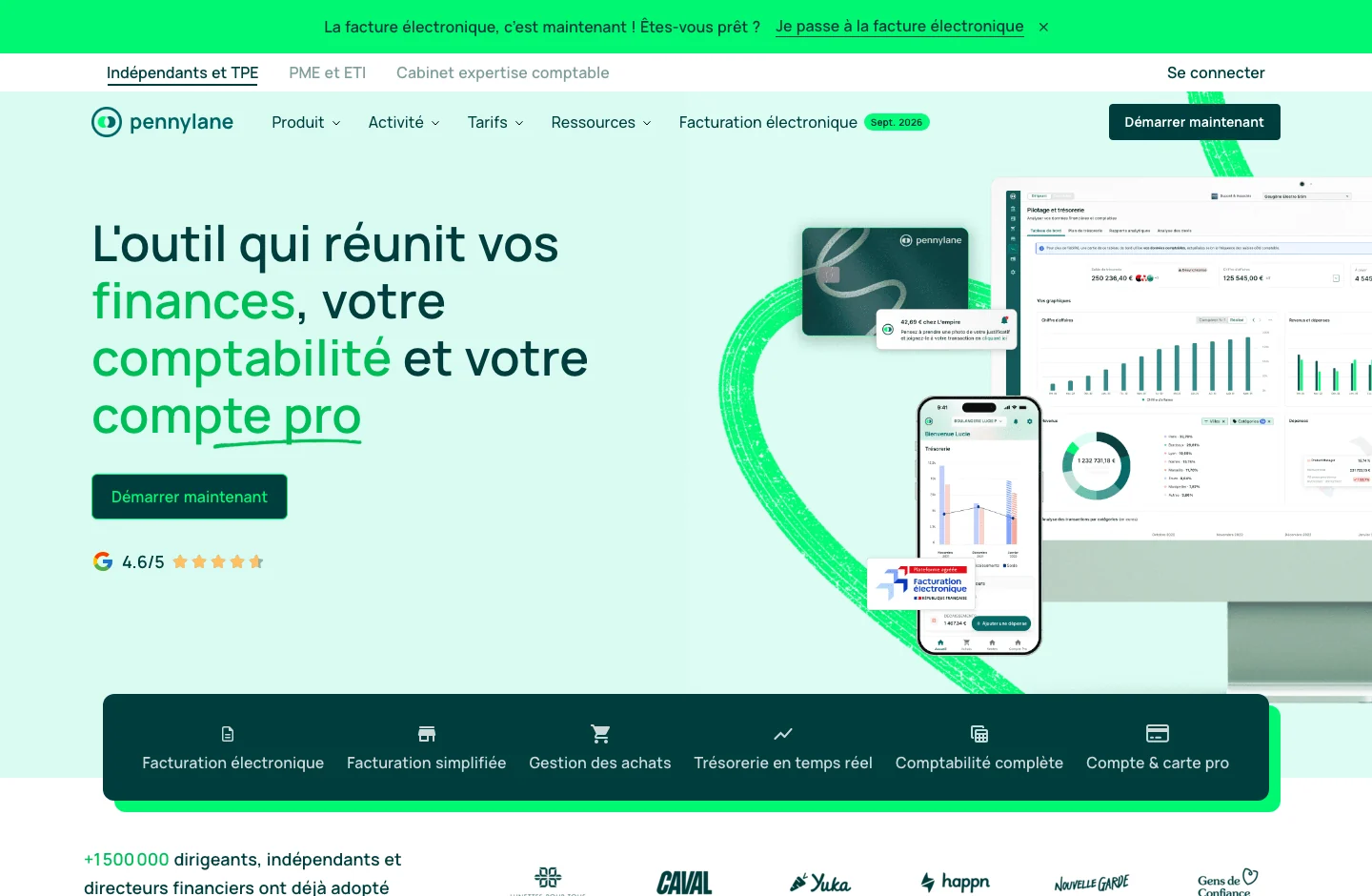 Pennylane home page, with its product proposal