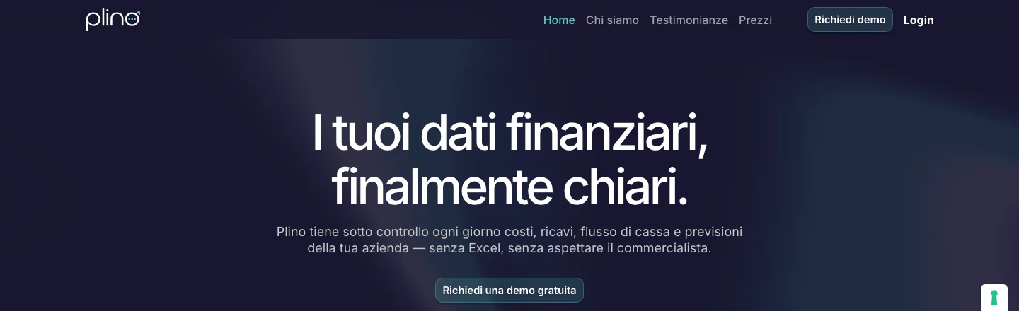 Plino home page, with its product proposal