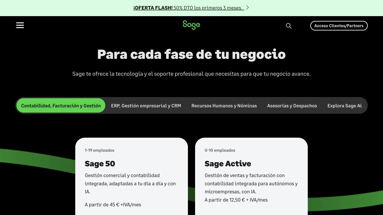 Sage official page: presentation of its platform and product proposal