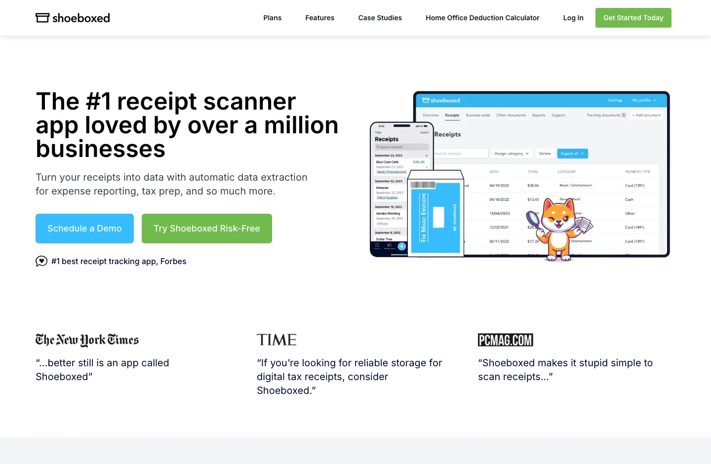 Shoeboxed home page, with its product proposal