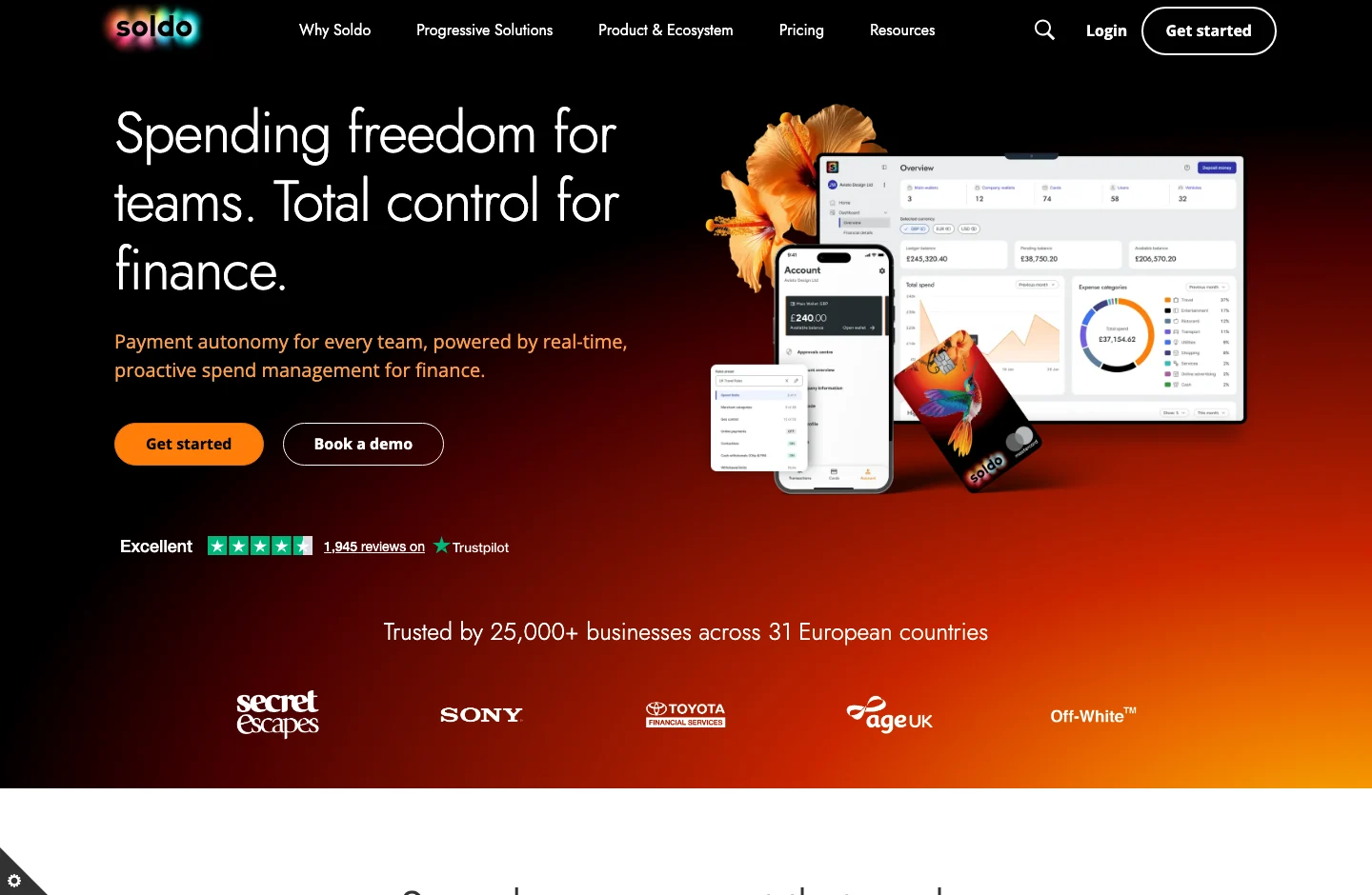 Soldo home page, with its product proposal