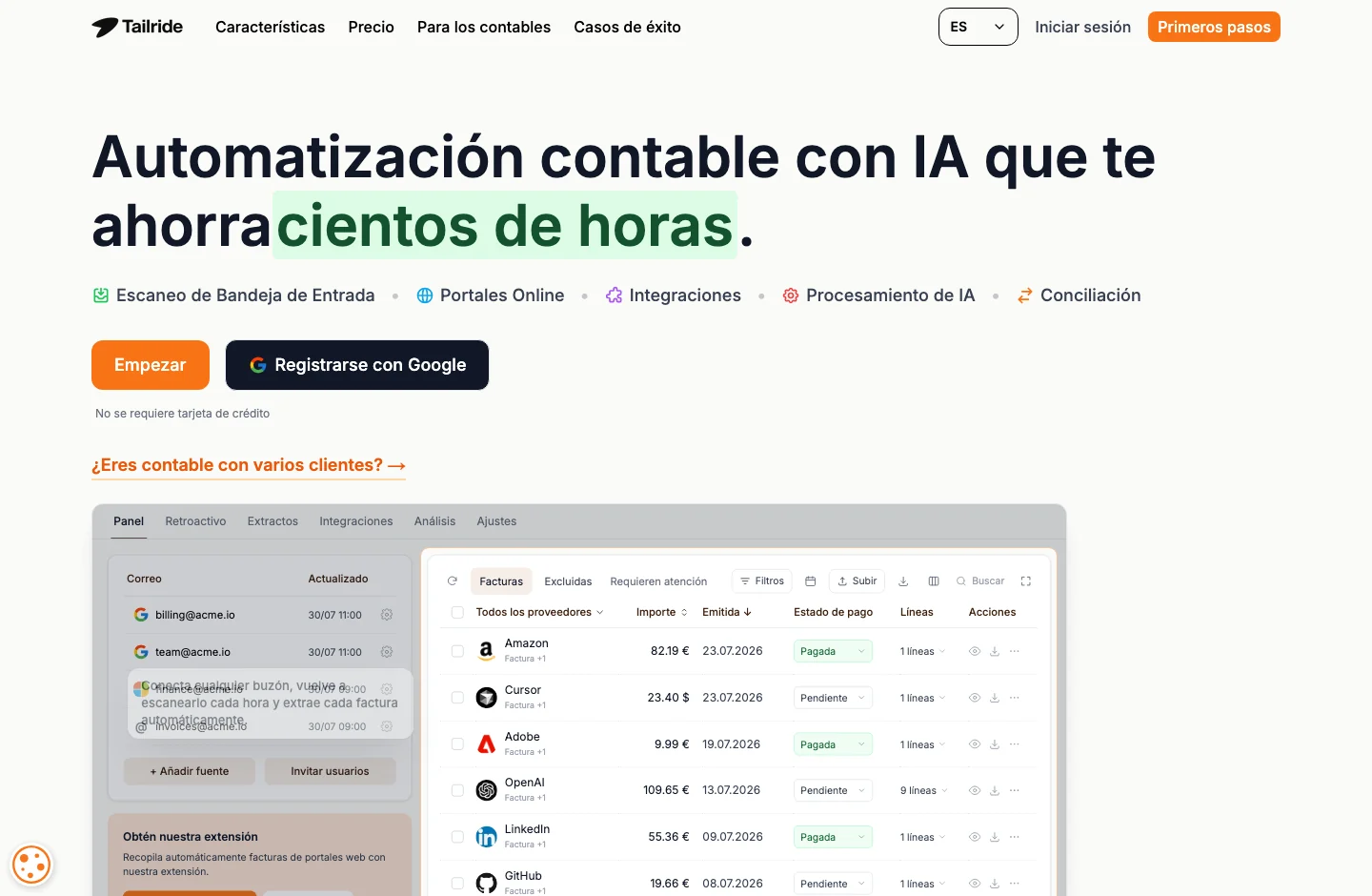 Tailride home page, with its product proposal