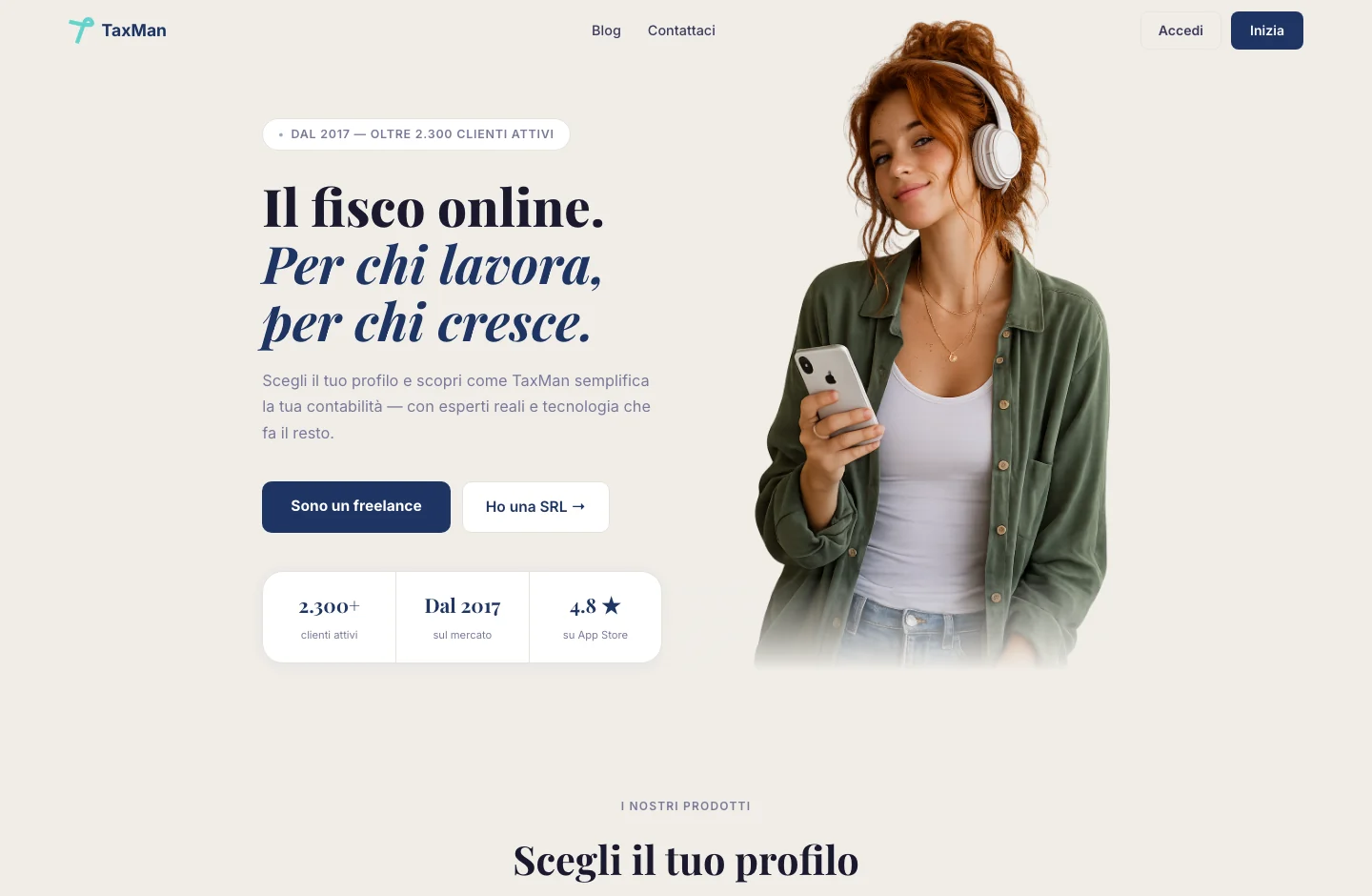 TaxMan home page, with its product proposal