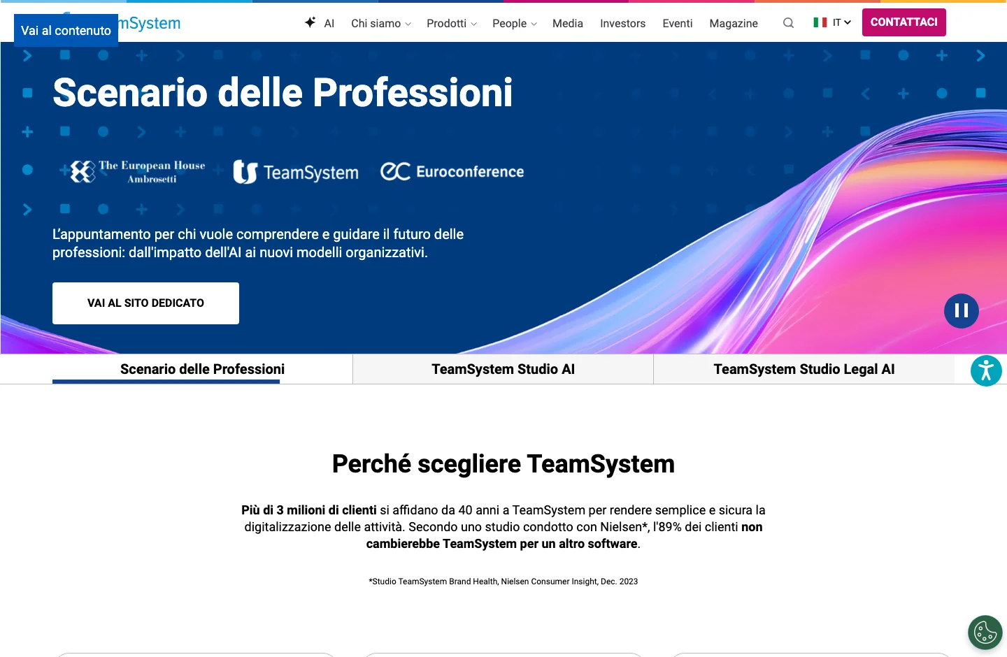 TeamSystem home page, with its product proposal