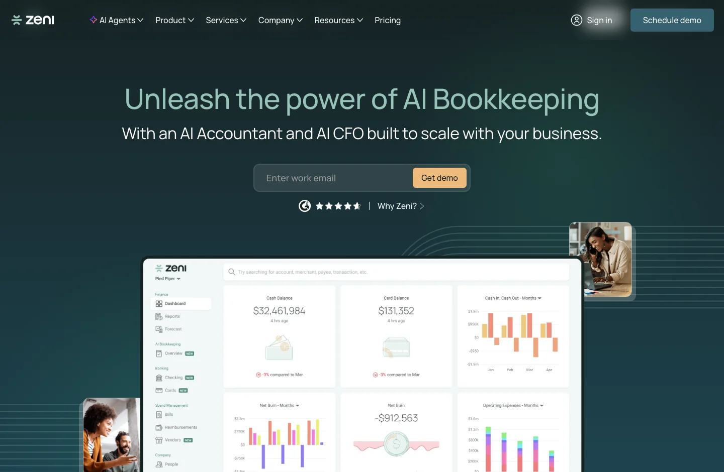 Zeni home page, with its product proposal