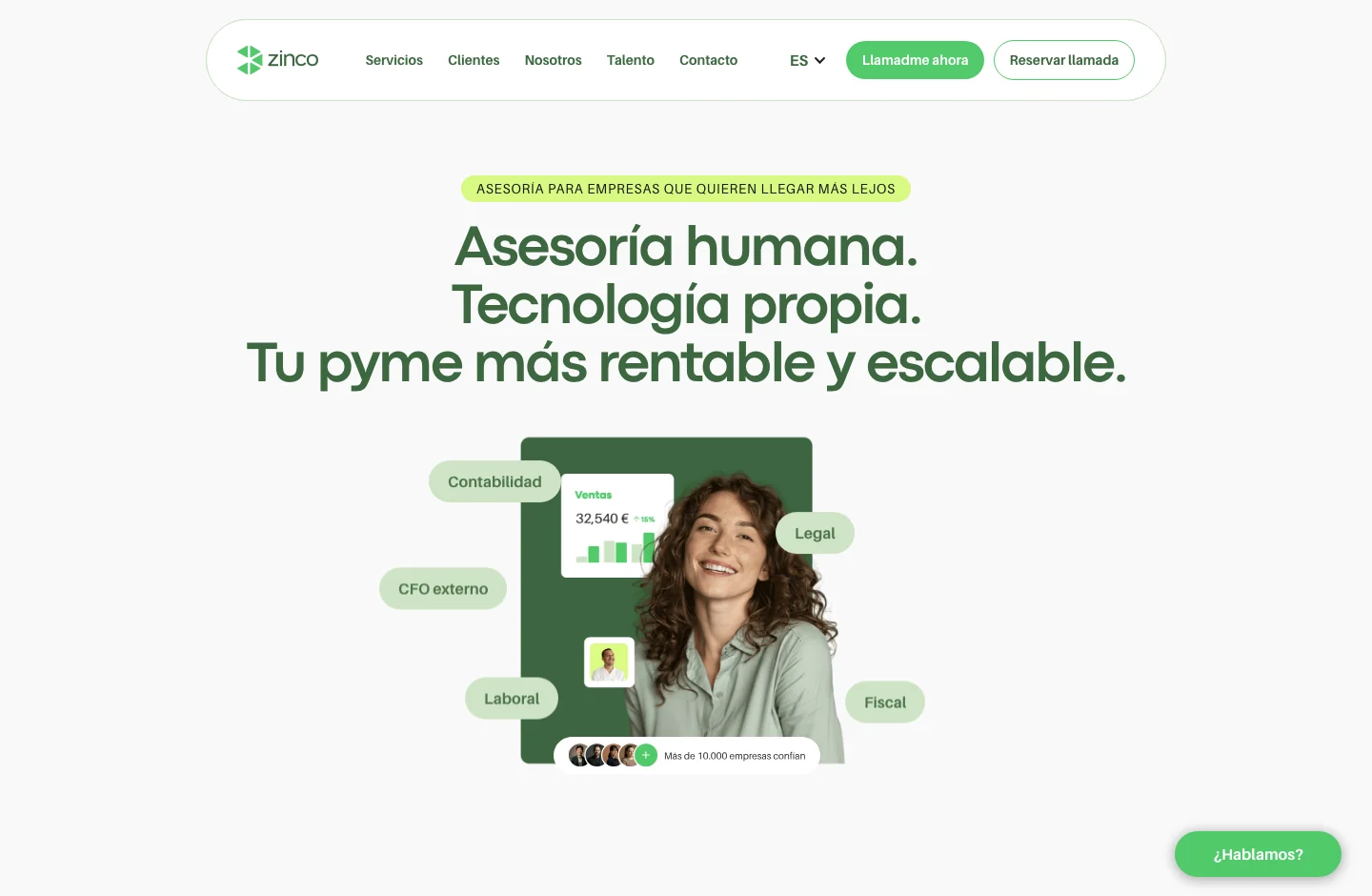 Zinco home page, with its product proposal